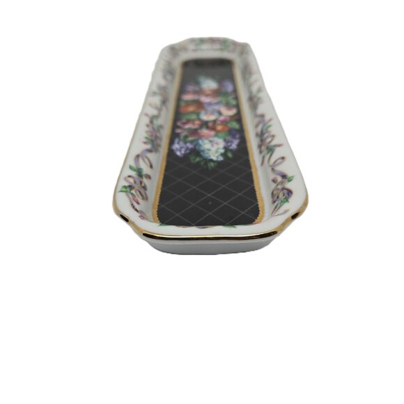 Neiman Marcus Porcelain Letter Opener Tray, Black with Flowers, Gold Trim - Picture 3 of 9